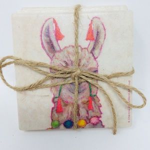 Whimsical Llama Ceramic Tile Beverage Coasters